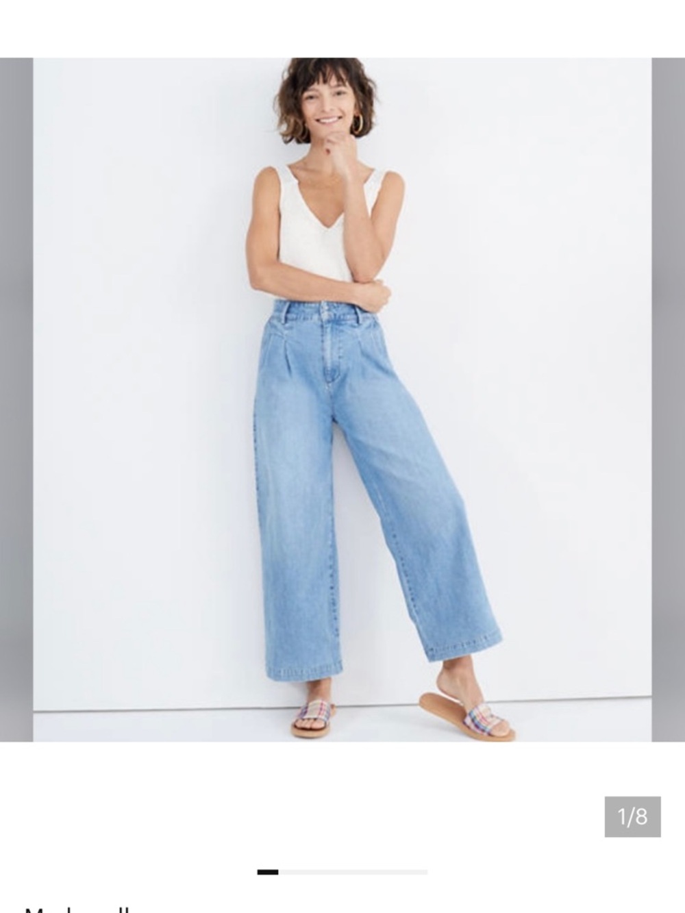 Madewell Light Pleated Baggy  Wide Leg Cropped Jeans
